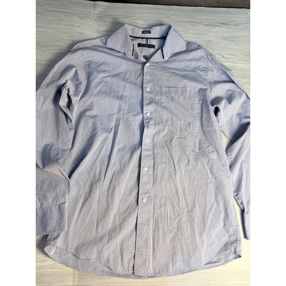 Tommy Hilfiger Mens Regular‎ Fit Polka Dot Button Down Shirt Blue Medium 15-15.5